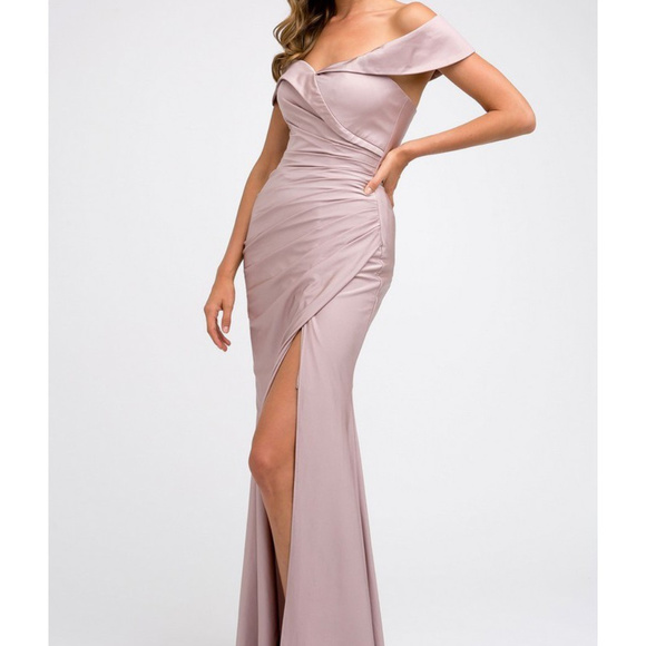 Off Shoulder Leg Slit Mermaid Dress JT245 - Picture 1 of 3